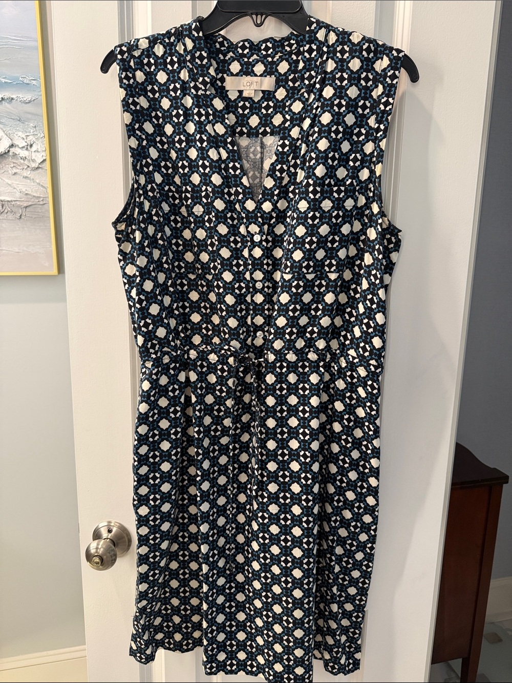 LOFT Navy & White Sleeveless Printed Midi Dress
